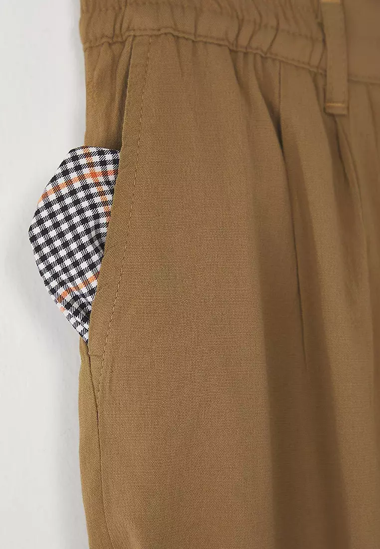 Beige Wide Leg Loose Fabric Baggy Trousers Tmnss23Pl00039