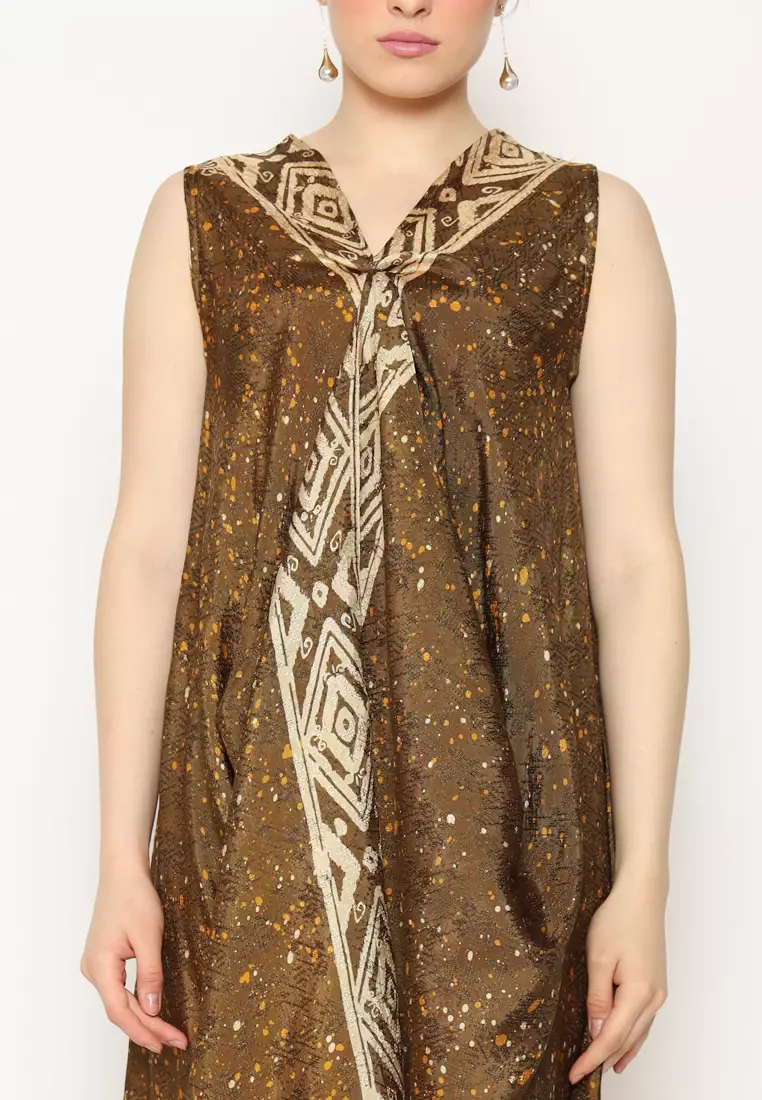 Rinjanie Batik - Dress 4 Sisi Olive Green - Batik Megamendung Kontemporer - Dress Batik Unik - Dress Sleveless Batik - Dress Batik Kekinian - Batik Cap Mix - HKNS - HO