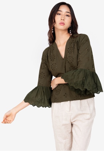 green flare sleeve top