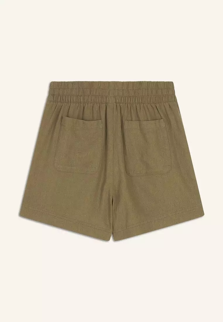 High-Waisted Linen-Blend Pull-On Shorts -- 3.5-inch inseam