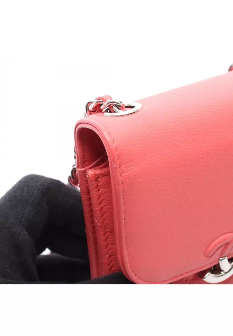 Pre-Loved Chanel Half Coco Mark matelasse phone case chain shoulder bag Caviar skin Pink red silver hardware