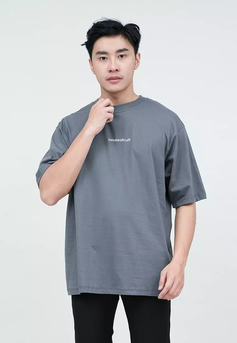 Houseofcuff Kaos Oversized T-shirt Pria Unisex Tebal Oversize Abu Tua