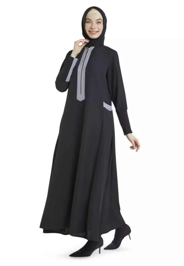 Queenza Dress Gamis Wanita Muslimah By Zayidan Hafsoh Ribs - Hitam