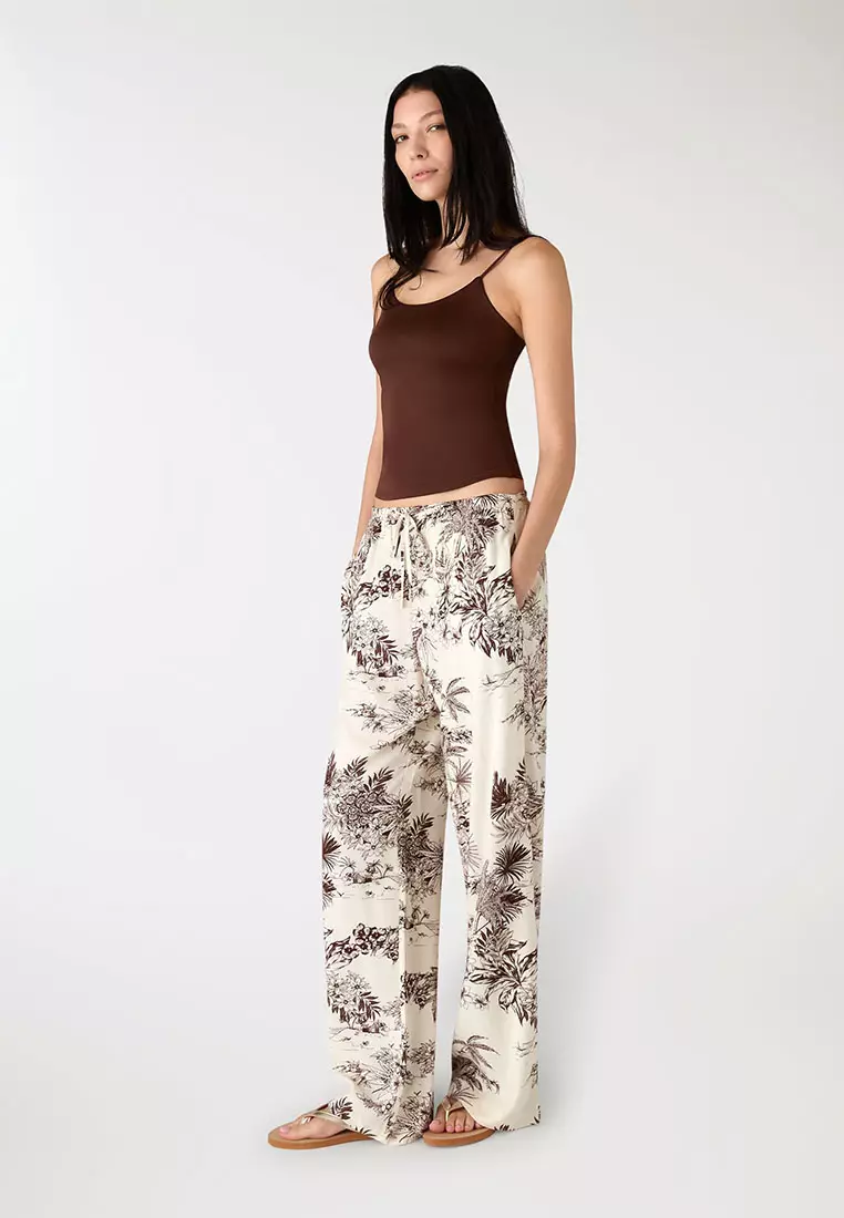 Women's Long Palm-Print Trousers