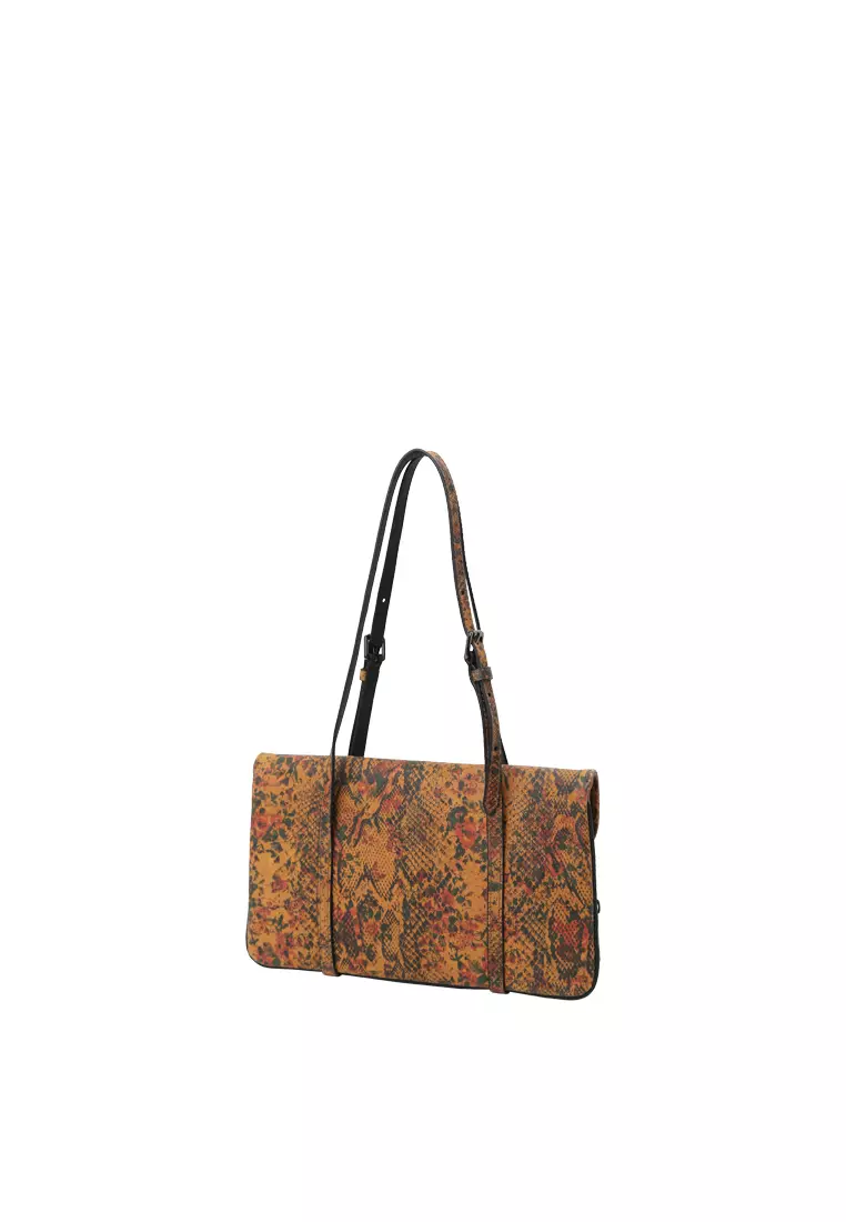 Envelope Shoulder Clutch - Snake Embossed Caramel