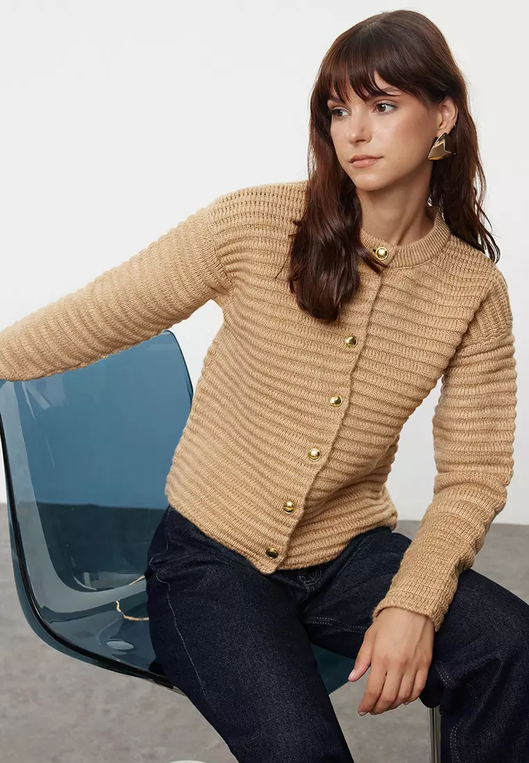 Knitwear Cardigan with Jeweled Button