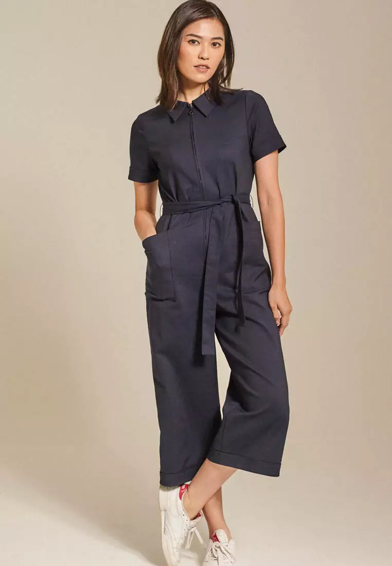 Lapel Collared Short Sleeve Jumpsuit