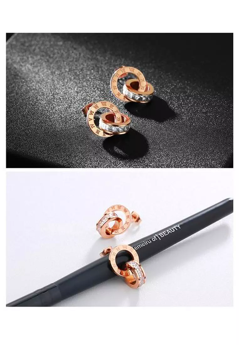 Athena Classic Interlocking Drop Earrings in Rose Gold