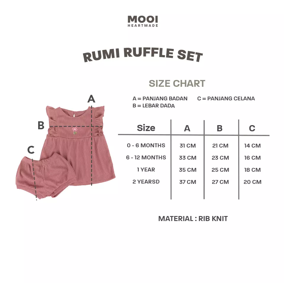 Mooi Setelan Anak Perempuan Rumi Rib Ruffle Set - Berry Red