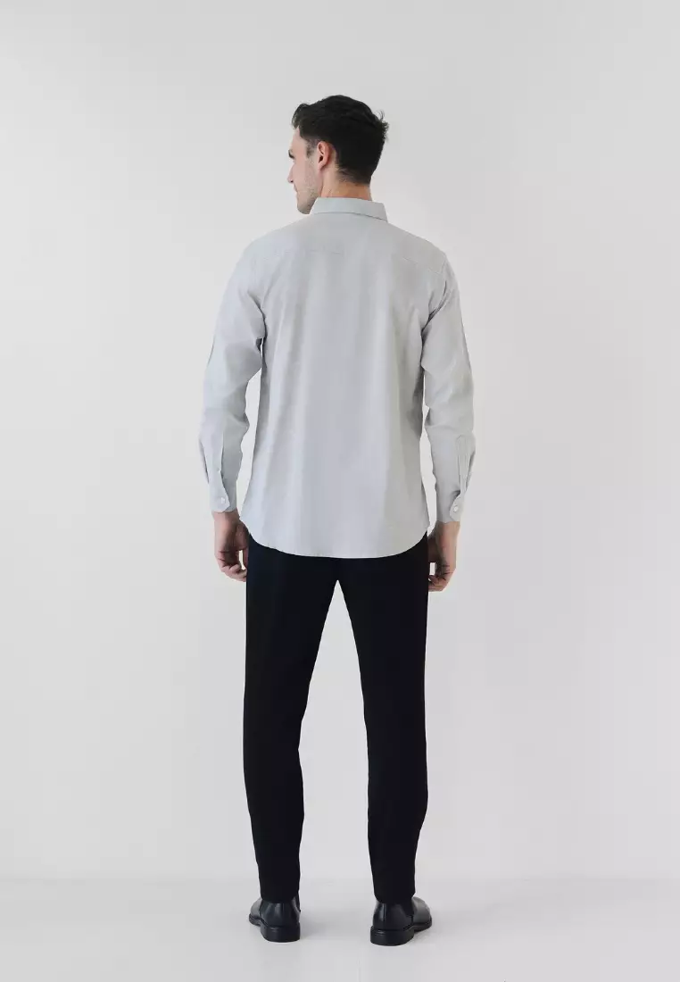 Cotton Well Marc Long Sleeve Oxford Shirt Grey | Kemeja Pria Lengan Panjang Basic Polos Abu