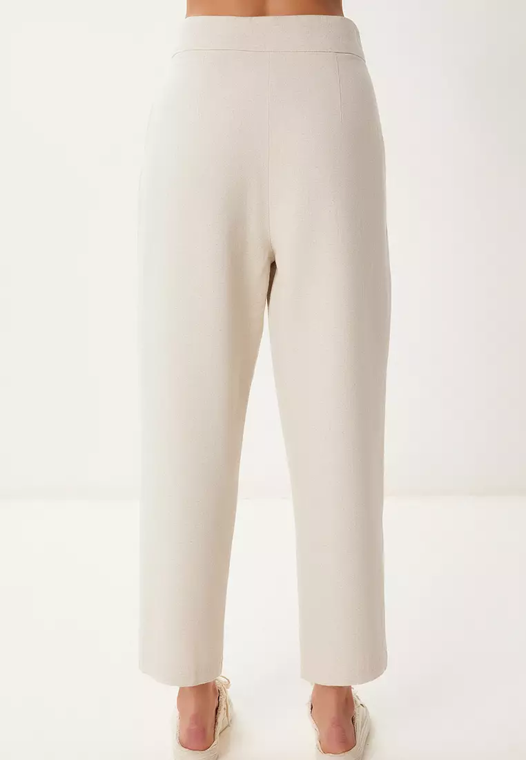Women's Cream Pocket Linen Baggy Trousers Bv00164