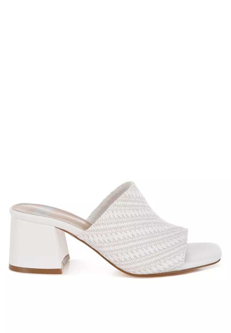 Woven Raffia Clogs In White