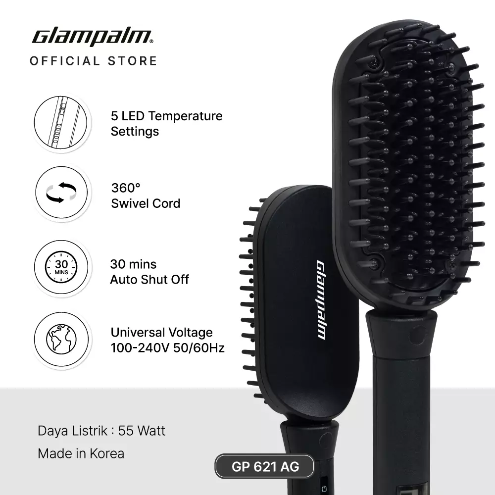 Glampalm OG Hot Brush Straightener/Sisir Panas Pelurus Rambut GP621AG