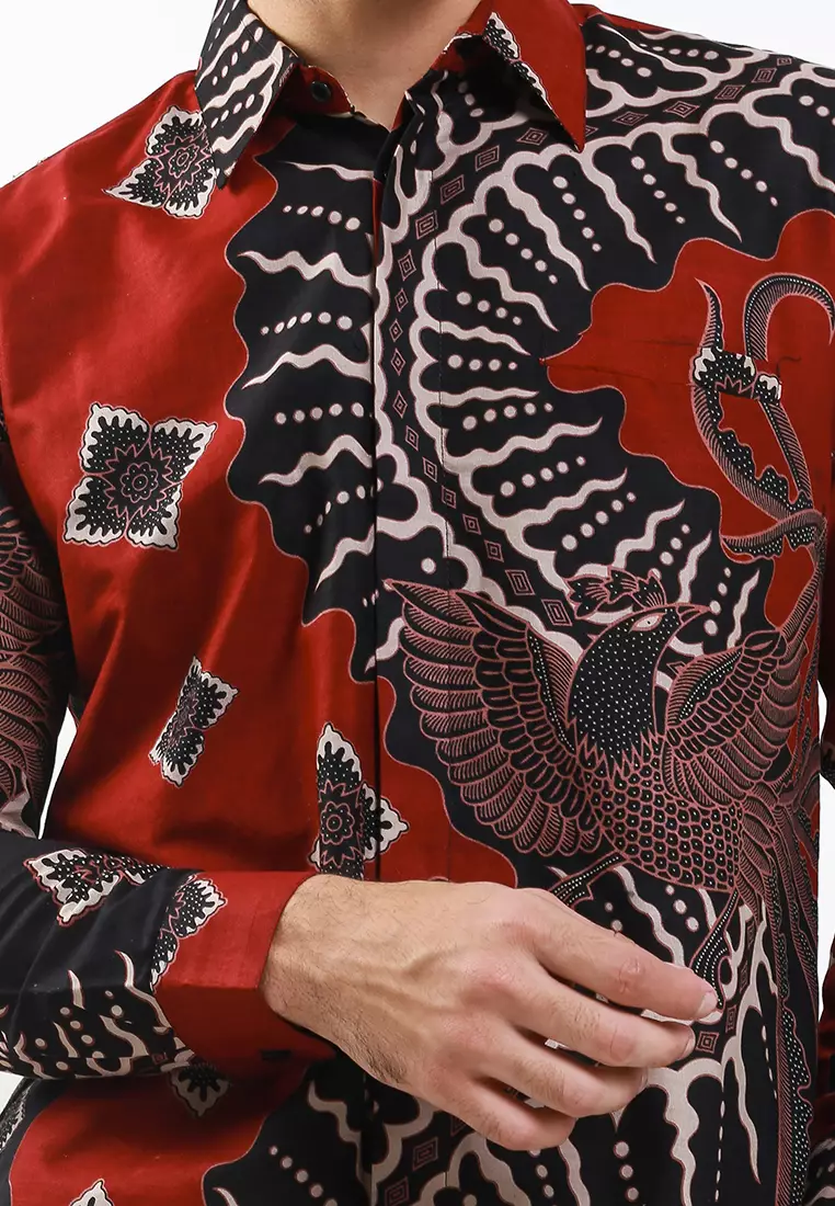 Sasmita Maron Kemeja Batik Pria Premium Slimfit Modern Lengan Panjang