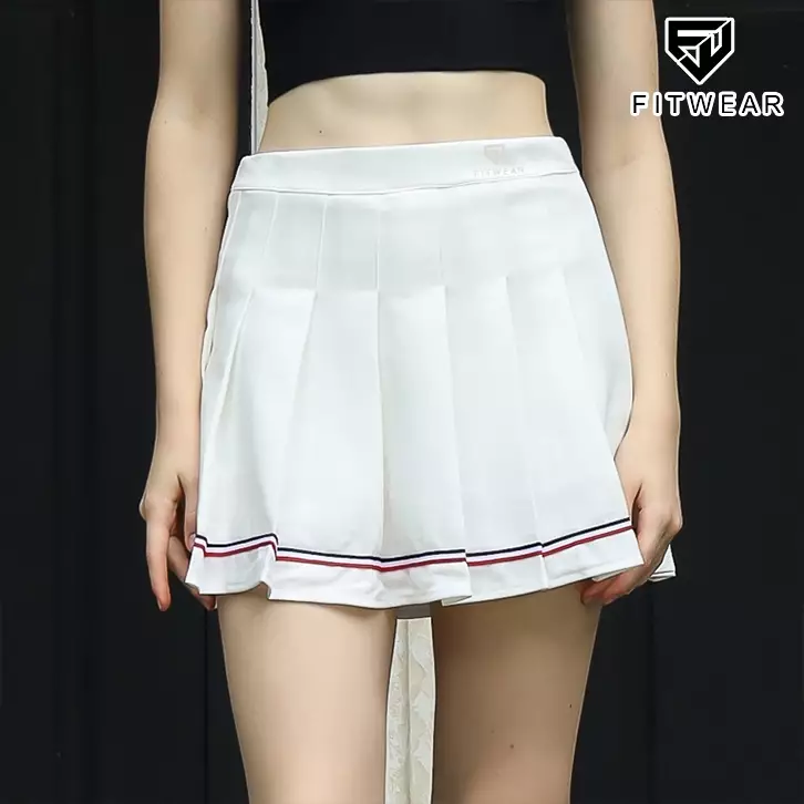 Fitwear Rok + Inner Dryfit Olahraga Padel Wanita MARCELINE PLEATED KOREAN LINE SKIRT - WHITE LINE