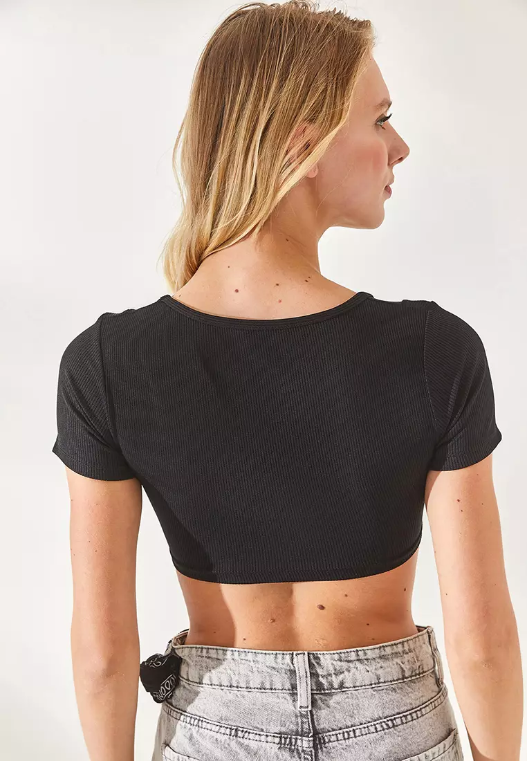 Fitted Short Sleeves Crop Top