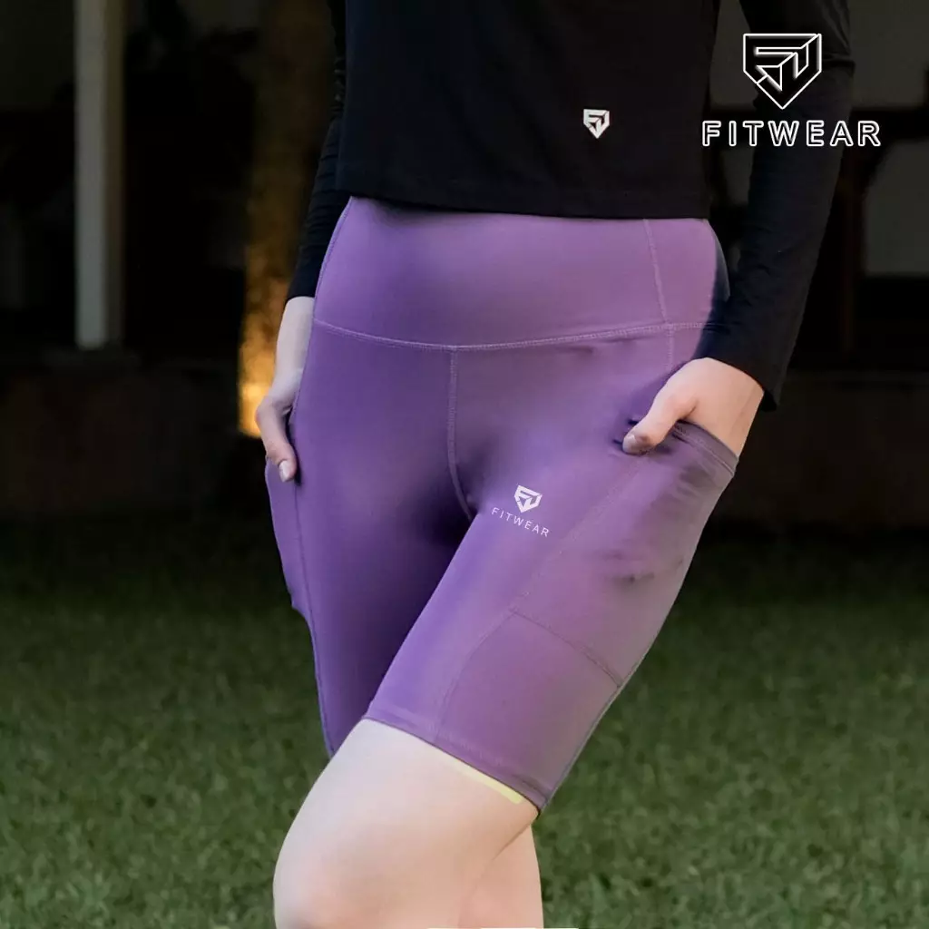 Fitwear - Celana / Legging Pendek Olahraga Wanita KARINA BASIC POCKET MEDIUM WAIST - AMETHYST