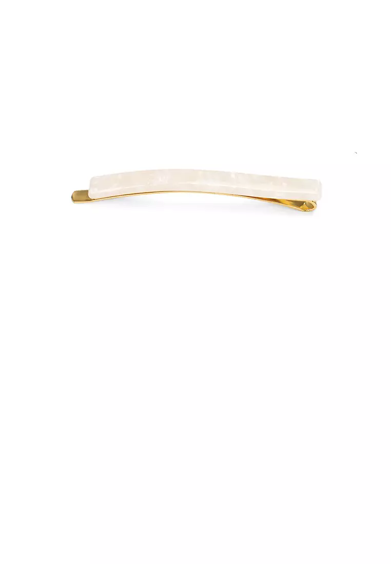 Glamorousky Gold White Geometric Rectangle Hair Clip Jepit Rambut