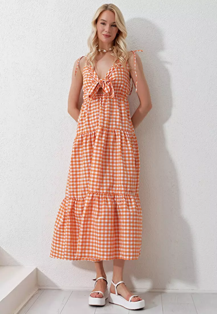 Orange plaid dress deals