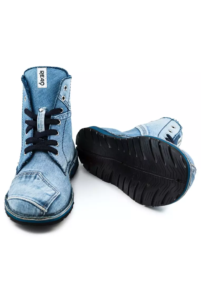STAGE JEANS 靴子 - 100% 義大利製造，採用回收牛仔褲和廢棄輪胎製成鞋底。 STAGE JEANS 系列靴子 - 藍色