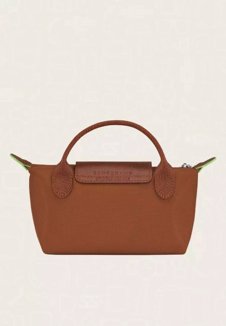 Longchamp Le Pliage Green Pouch With Handle Cognac
