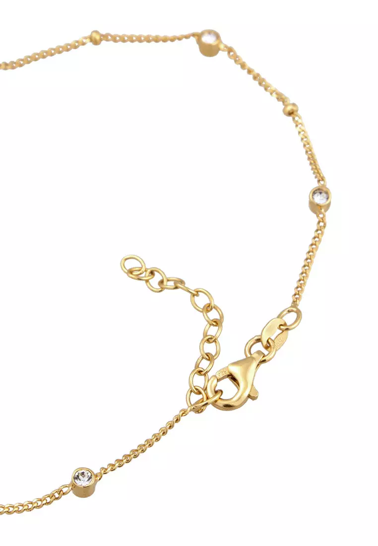 Gelang Kaki Perhiasan Perak 925 Wanita Ballchain Gold Plated Embellished with Crystal by Swarovski®