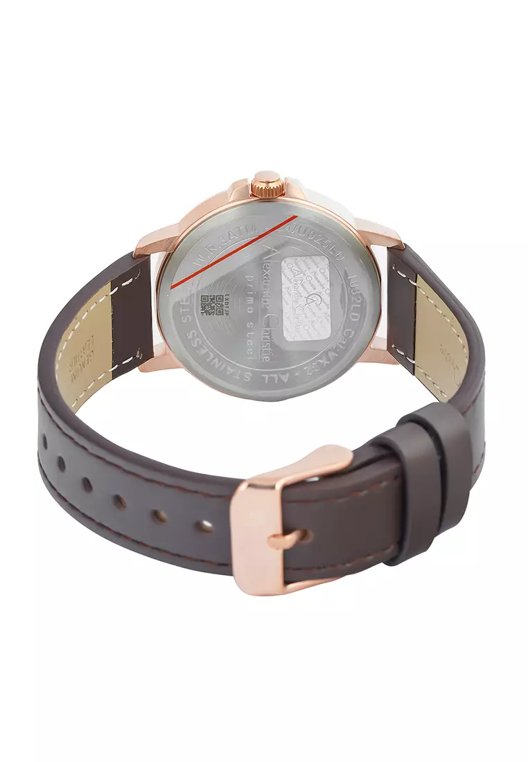 Alexandre Christie Primo Steel - Jam Tangan Analog Wanita - Rosegold Case Brown Leather Strap - 1032 LDLRGLN