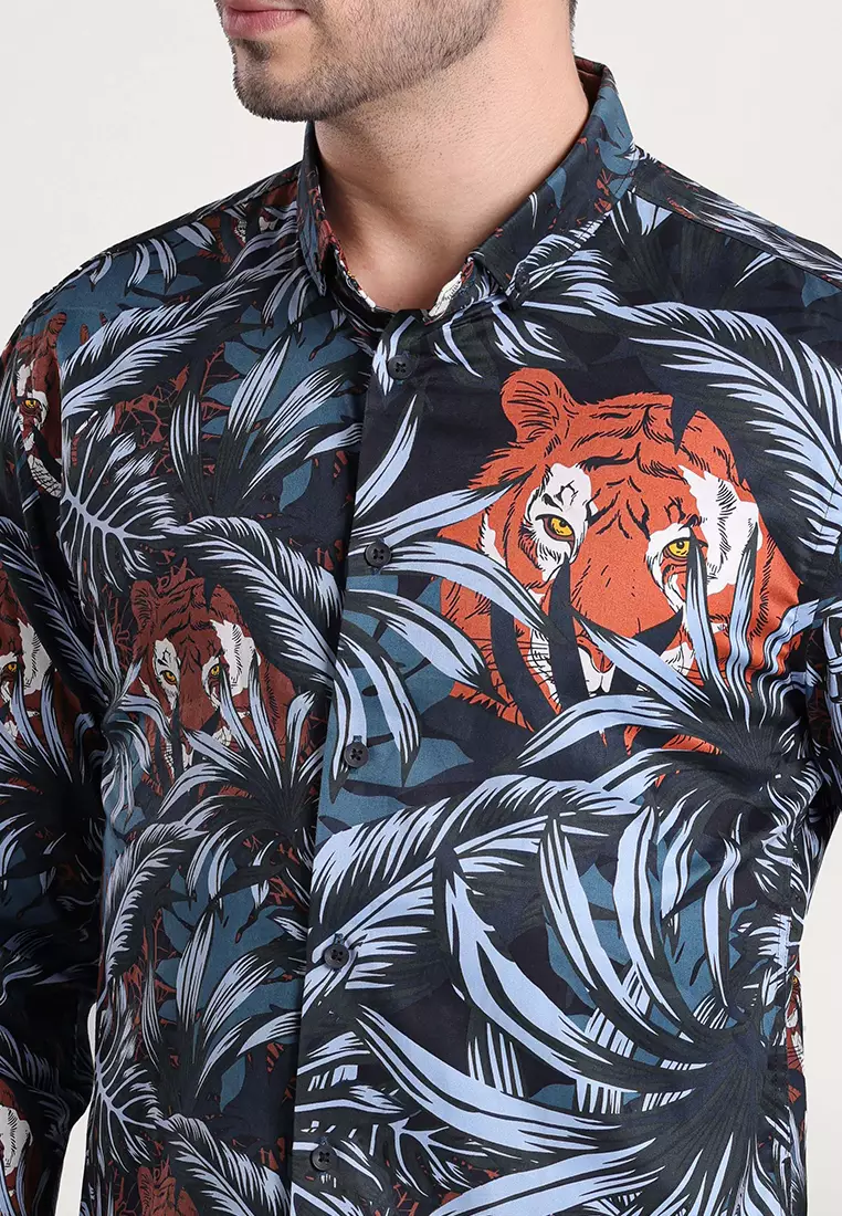 MOC Kemeja Lengan Panjang Pria Slim Fit THIGER-DARK GREY