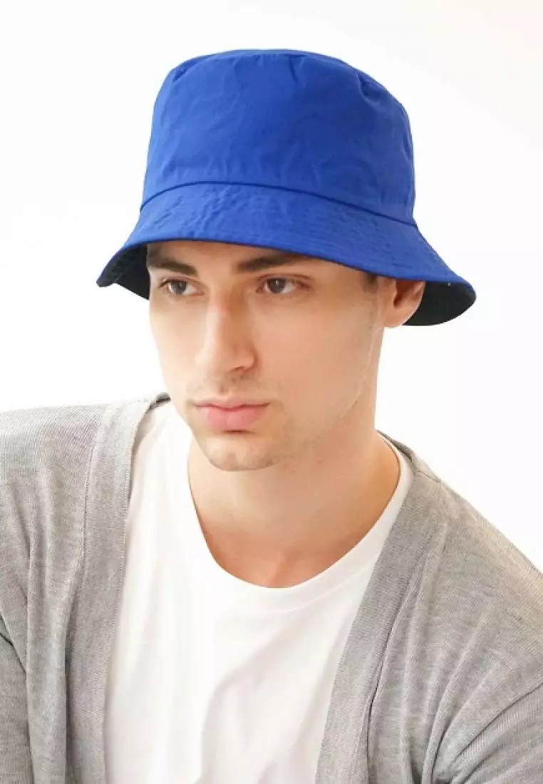 Houseofcuff Bucket Hat Topi Polos Bolak balik Biru - Hitam - Biru Hitam