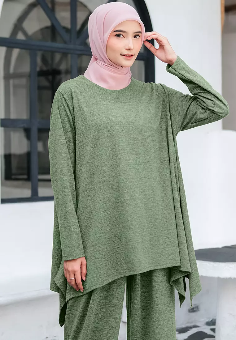 JV Hasanah Simple Blouse Abstract Sage | Atasan Simple Layer Kanan Kiri Kaos Abstrak