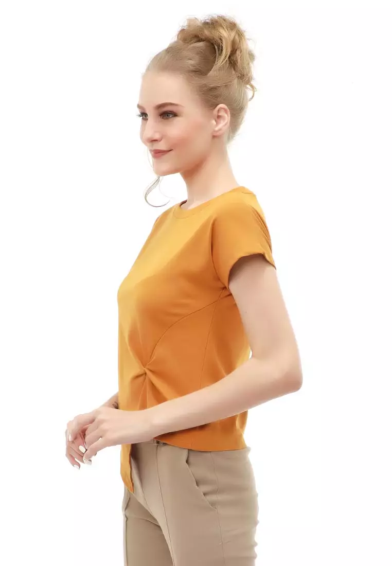 Genevie T-Shirt Kaos Kasual Wanita Staylish Design Short Sleeve Material Cotton ORIGINAL - Brown