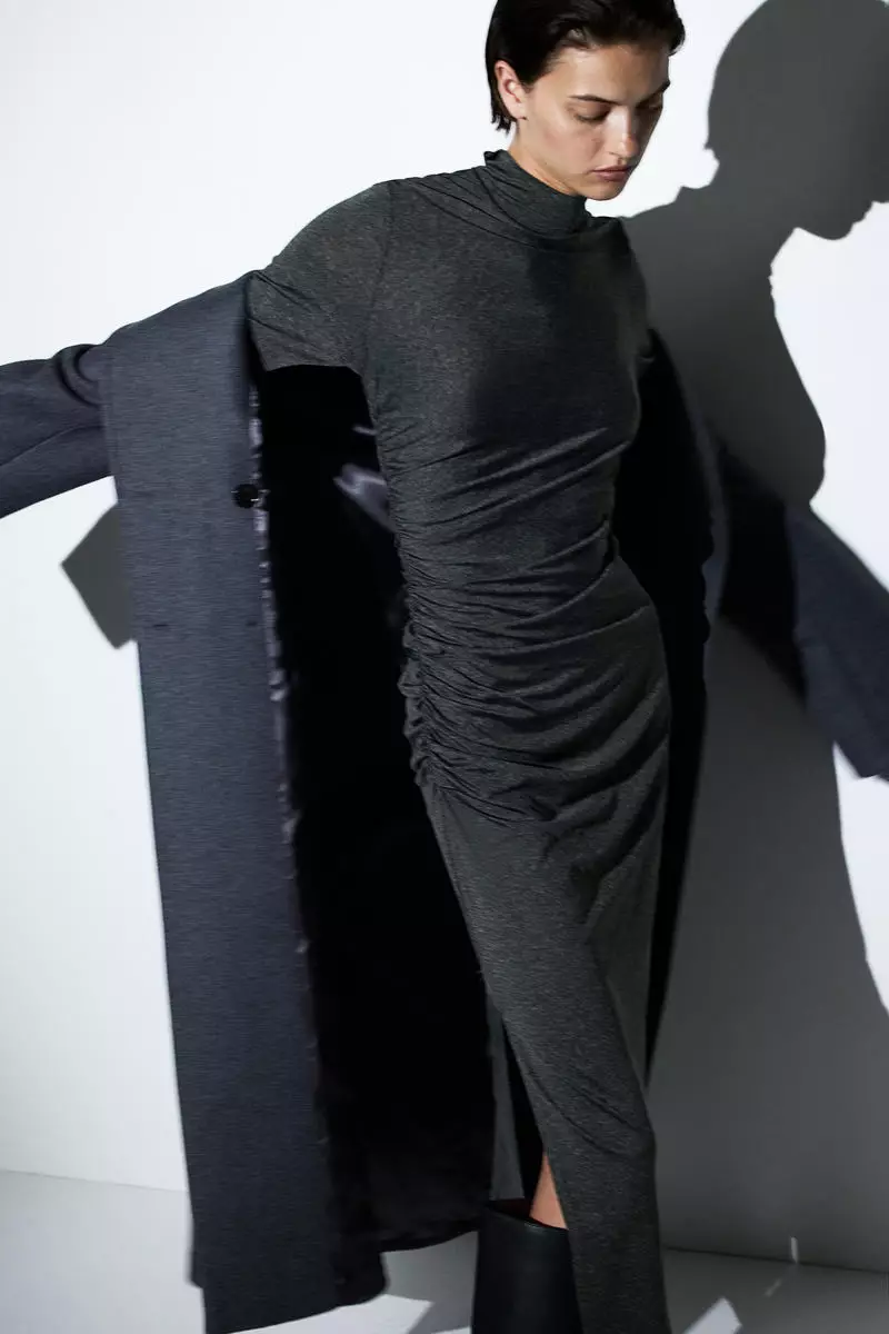 Gathered turtleneck dress