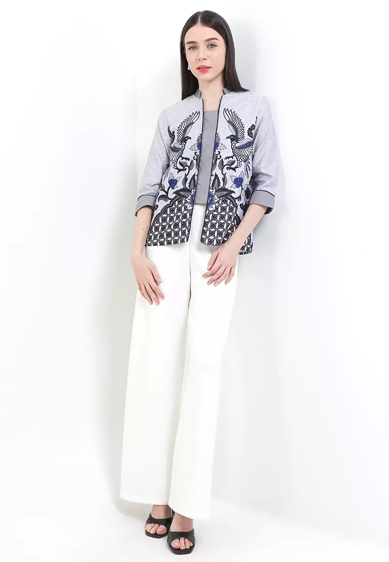 Blouse Atasan Batik Wanita Dirandra Furing Grey Lengan Panjang
