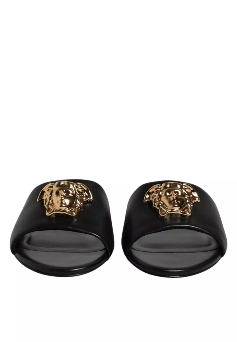 Buy Versace Leather Logo Plaque Open Toe Slip-On 2025 Online