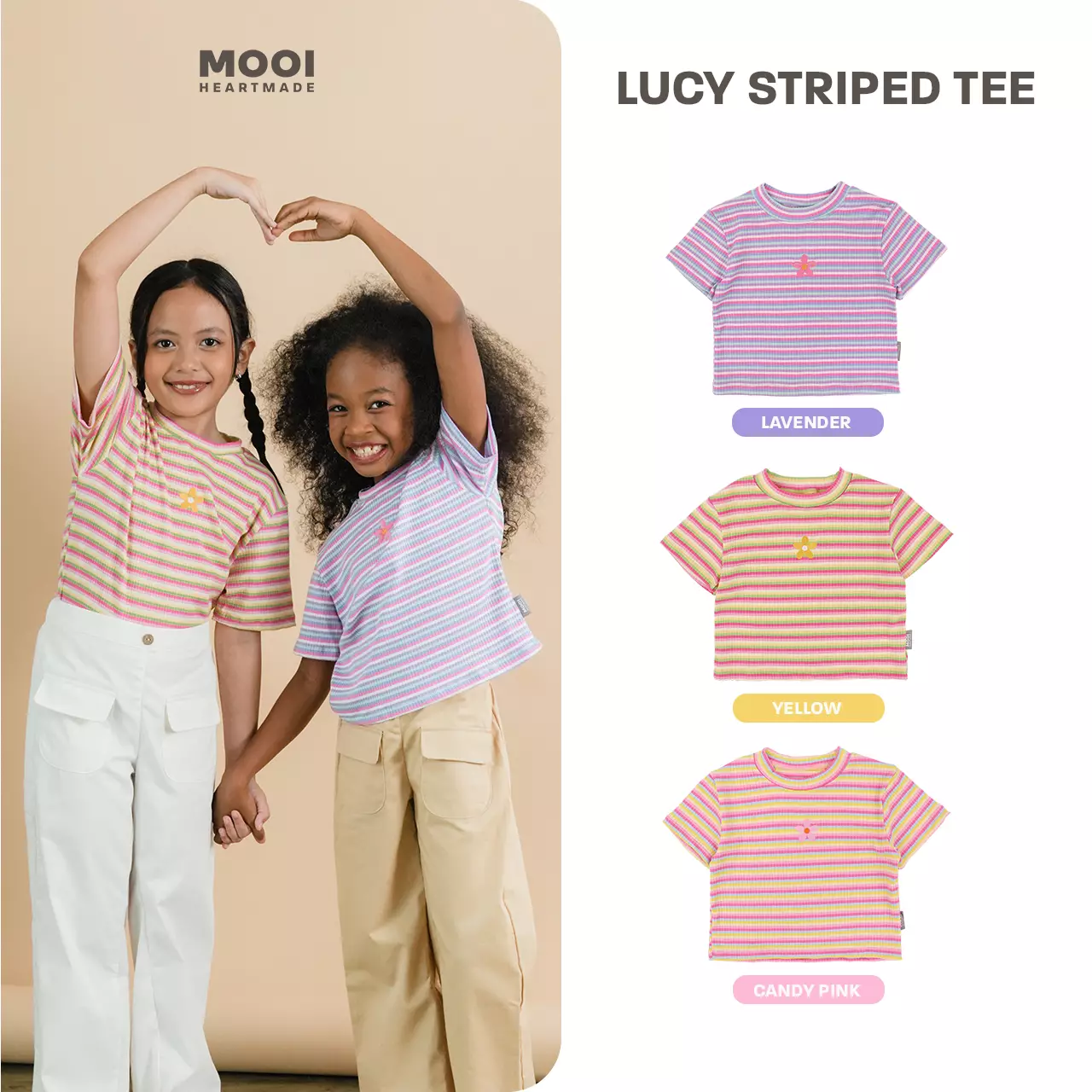Mooi Atasan Anak Perempuan Lucy Rib Striped Tee - Lavender