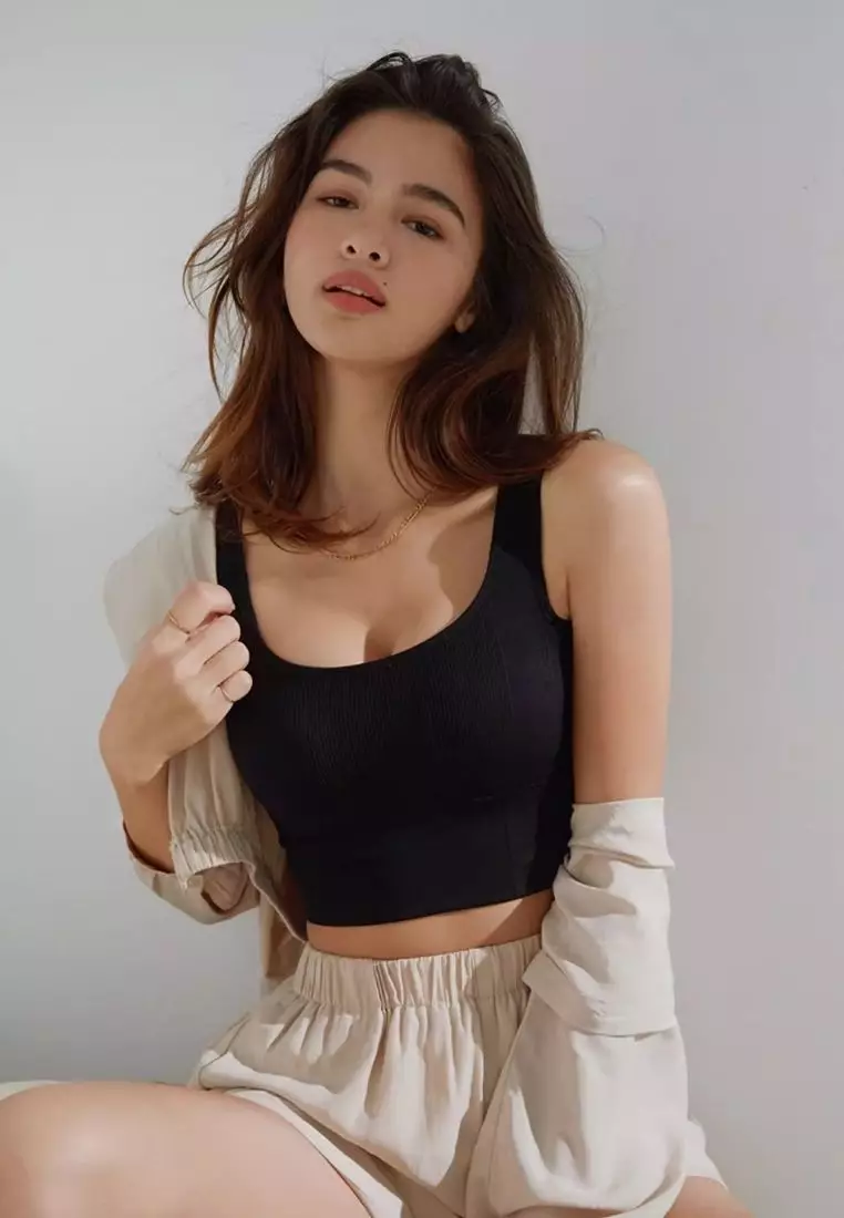 Premium Carissa Cotton-Ribbed Bralette Top in Black