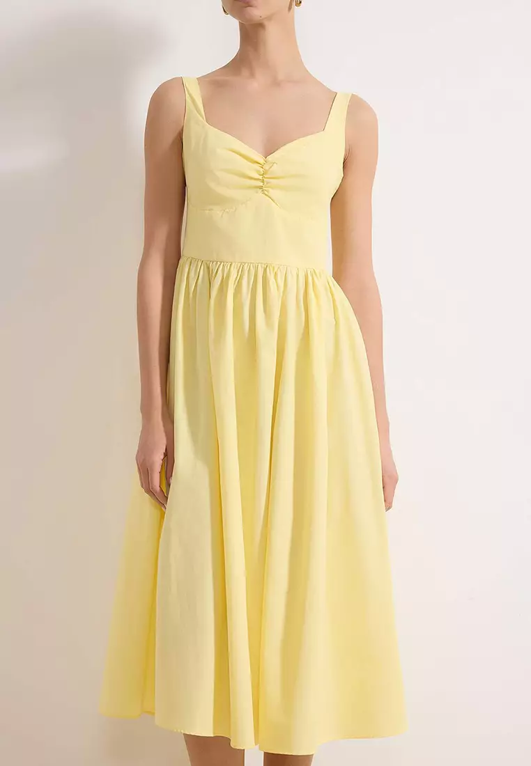 Light Yellow Gipeli Midi Poplin Woven Dress Twoss26El138