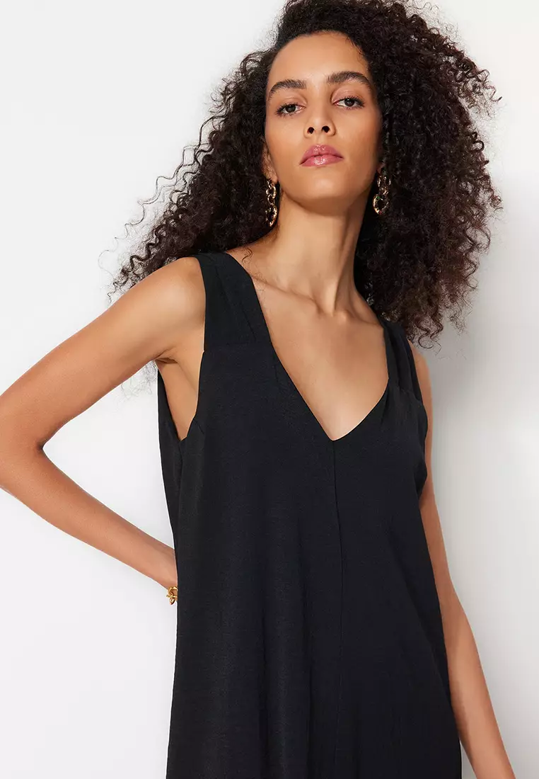 Relaxed Cut Midi Woven Dress