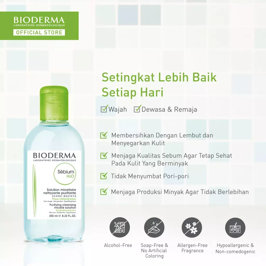 Bioderma Sebium H2O 250 ml - Micellar Water untuk Kulit Kombinasi / Berminyak / Berjerawat