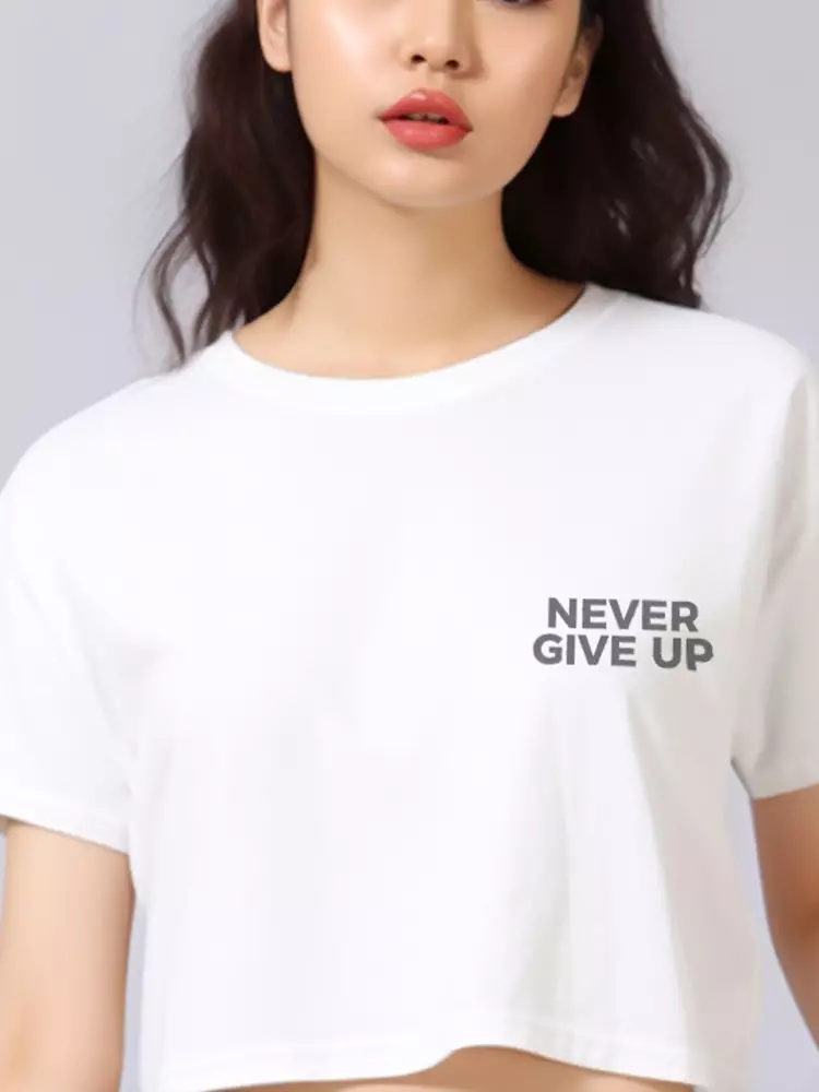LTF18 kaos oversize crop top wanita OLC never give up putih