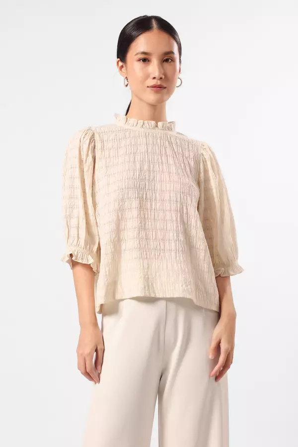 MINIMAL - Minami - Sheersucker Ruffle Blouse - Off White Colour Offwhite