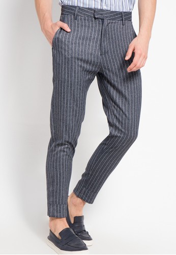 Striped Herringbone Drop Crotch Tailored Pants