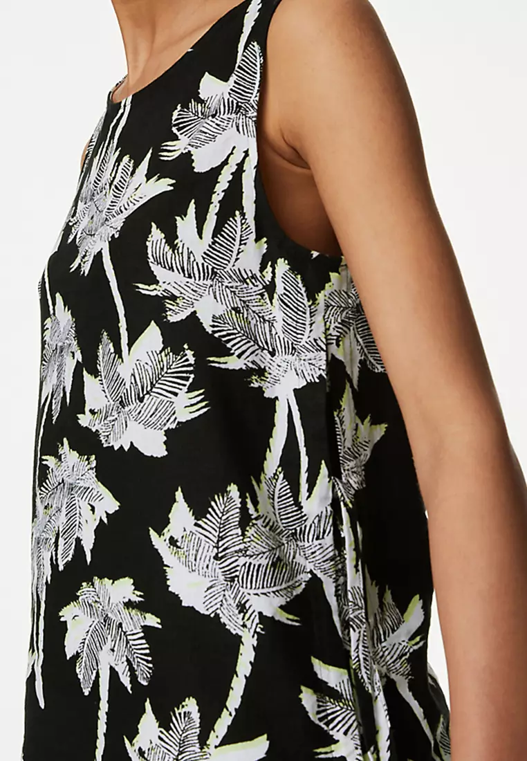 Linen Rich Printed High Neck Vest Top