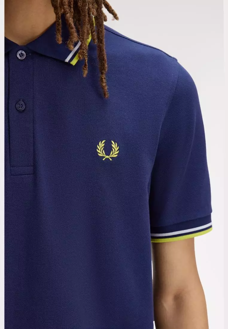 Fred Perry M3600 The Twin Tipped Fred Perry Shirt (French Navy / Dusky Blue / Citron)