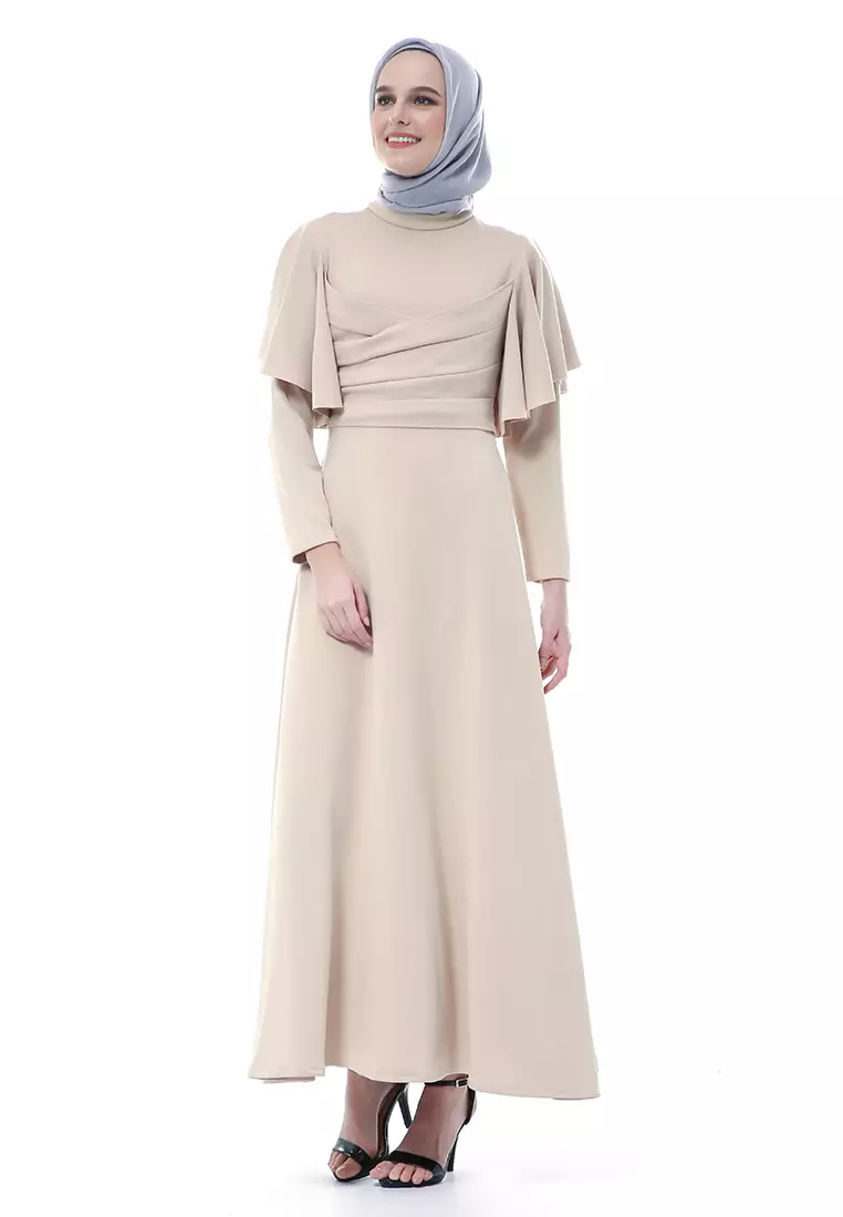 Zeta Dress Fashion Muslimah Wanita Long Sleeve Style Basic Relaxed Fit - Cream