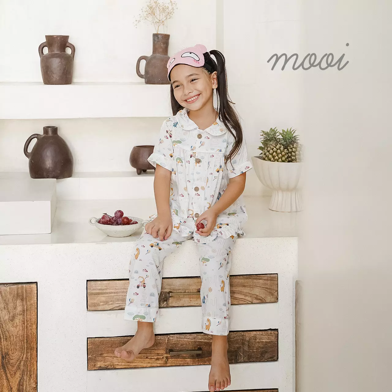Mooi Piyama Anak Baju Tidur Anak Cheryl Short Pajamas Kids - Beige