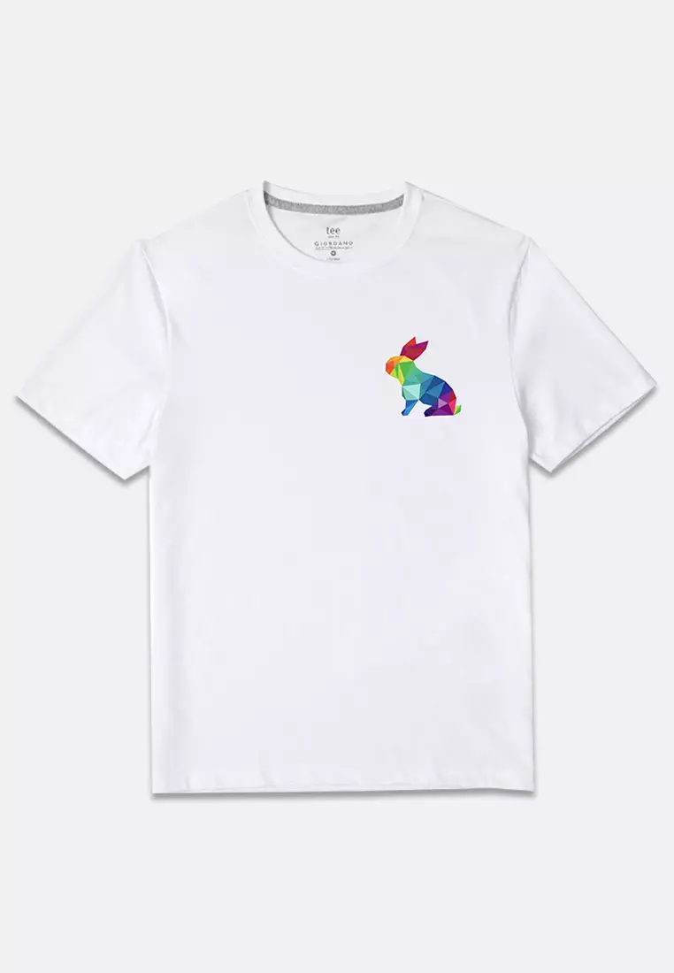 [Print-To-Order] Giordano 12 Chinese Zodiac Signs Print Tee Collection: Rabbit (White/Small Print)