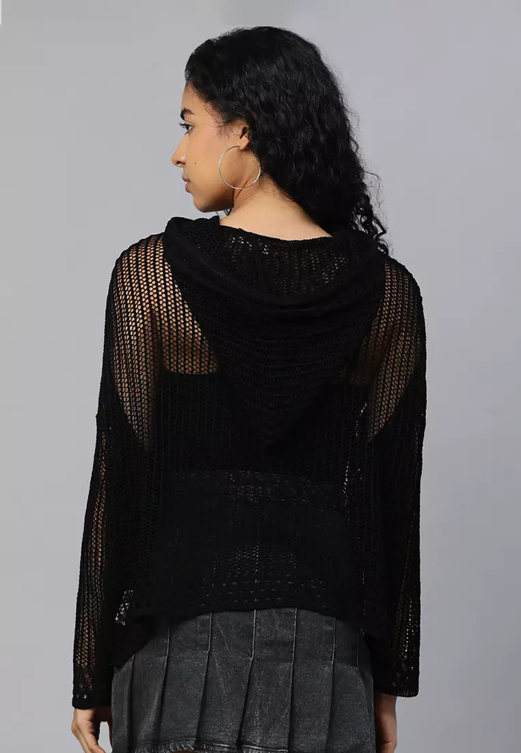 Black Netted Hoodie