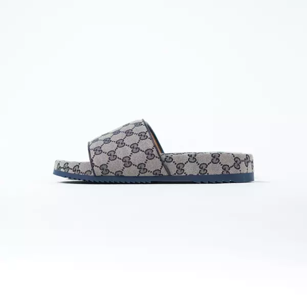 Sandal GUCCI GG EBONY MONOGRAM NAVY BEIGE SLIDE 100% ORIGINAL