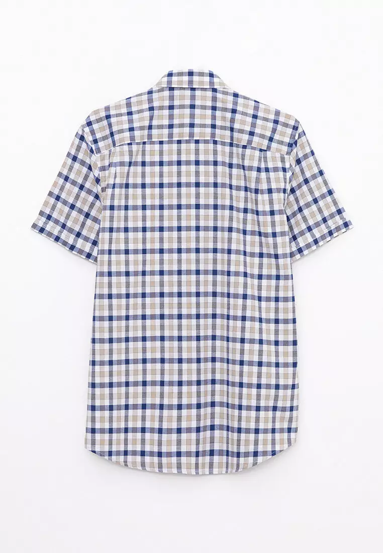 Regular Fit Short Sleeve Plaid Oxford Men's Shirt